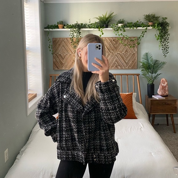 NWOT Forever 21 Tweed Moro Jacket Mono Plaid - Picture 4 of 4